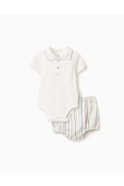 Ziddy Polo-Bodysuit + Striped Shorts B&S For Newborn Boys, Multicolour