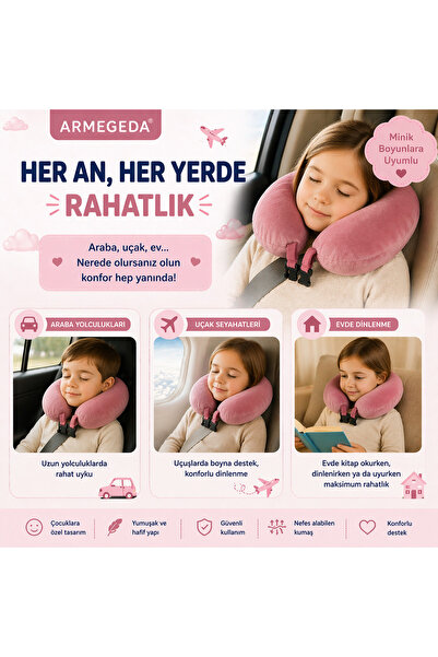 armegeda sıradışı tasarımlar Armegeda Seyahat Yastığı-Çocuk Serisi-Şeker Pembe