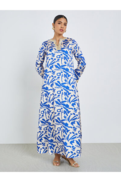 Amirah By Styli Blue All Over Digital Print Jalabiya