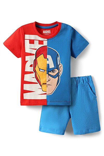 Babyhug Marvel طقم تي شيرت بأكمام نصفية وشورت من قماش الجيرسي المفرد مع رسوما...