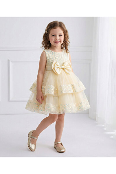 Mark & Mia Sleeveless Dress with Bow Design - Yellow