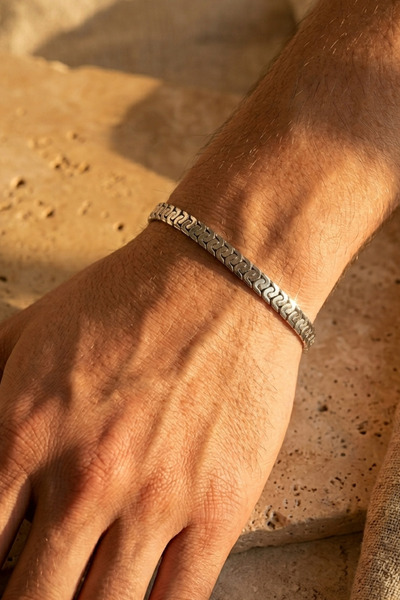 Rua Jewelry سوار فولاذي قوي فضي اللون 19 سم 5 ملم |   مقاوم للسواد، للرجال، ض...