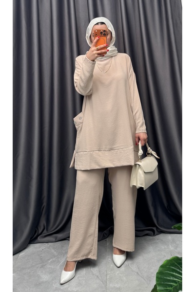 NİSUM MODA Σετ με hijab - Μπεζ - Κανονικό μέγεθος