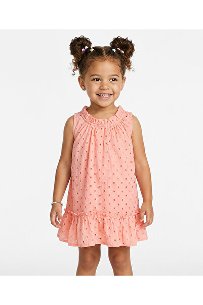 Bonfino Woven Cotton Sleeveless Schiffli Dress With Ruffles At Bottom Hem Pan...