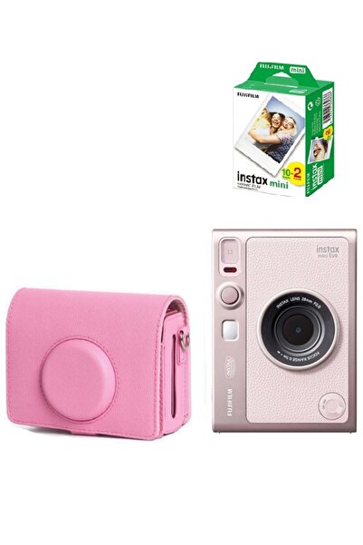 Fujifilm Instax Mini Evo Fotoğraf Makinesi Çantalı 20'li Film Seti 1 Pembe