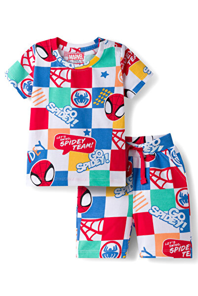 Babyhug Marvel طقم تي شيرت وشورت من قماش الجيرسيه ذو الأكمام القصيرة مع رسوما...