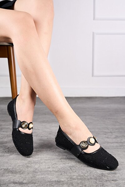 İmerShoes Günlük Kadın Babet Lastikli İnci Altın Bant Kare Burun Rahat Ev İş ...