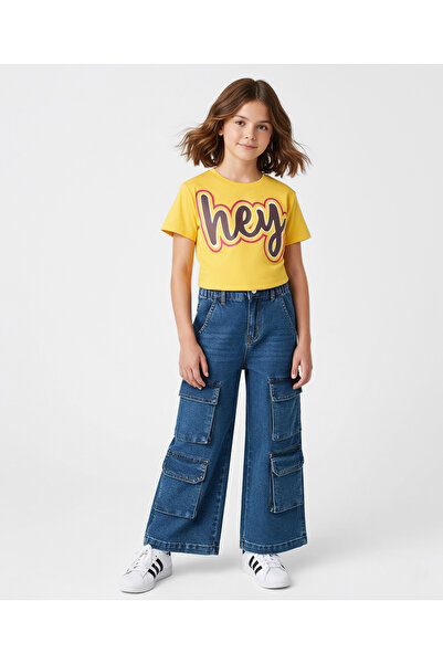 Ollington St. Knit Short Sleeves Text Printed Top & Stretchable Denim Pants S...