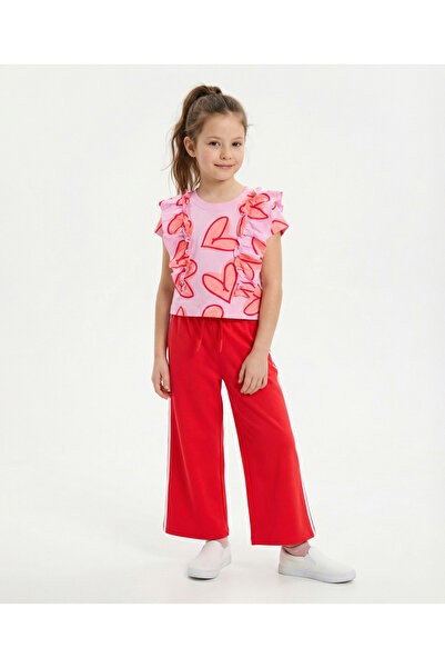 Ollington St. Knit Half Sleeves Heart Printed Top & Knit Culottes Set - Pink ...