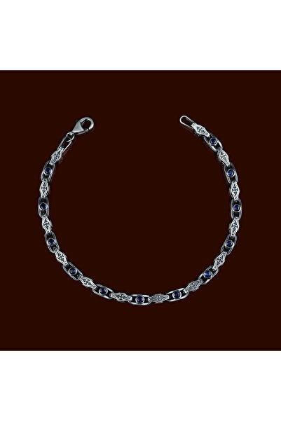 Mercan Silver 925 Ayar Gümüş Safir Taşlı Zincir Bileklik 6500