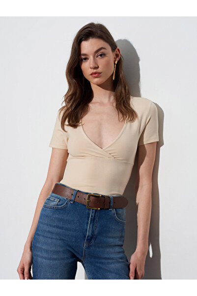 Dilvin T-Shirt - Μπεζ - Κανονική εφαρμογή