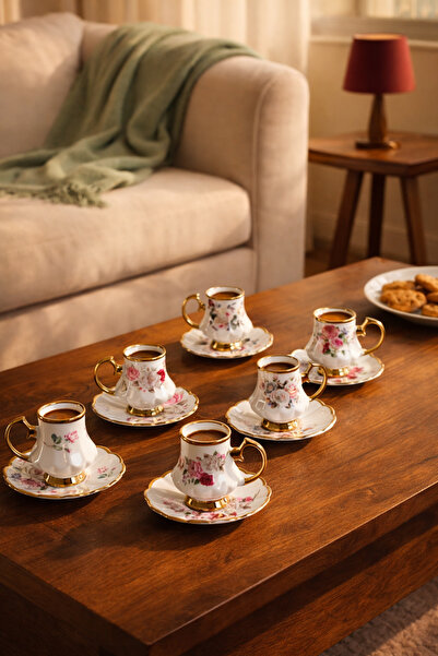 Perotti 16985 Otto Altın Yaldızlı Porselen 6 Kişilik Fincan Seti 12 Parça Tür...