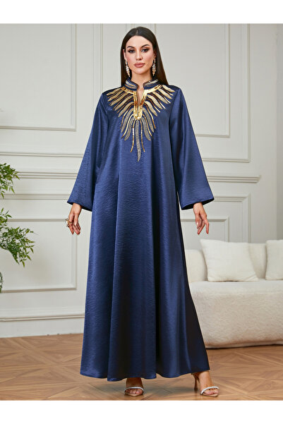 Take Two By Styli Navy Blue Embroidered Yoke Jalabiya