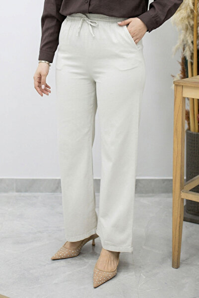 Tesettür Dünyası Παντελόνι - Μπεζ - Ευρύ πόδι