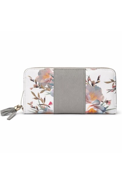 OEM Set cadou elegant pentru femei - geanta gri + portofel gri floral + punga cadou