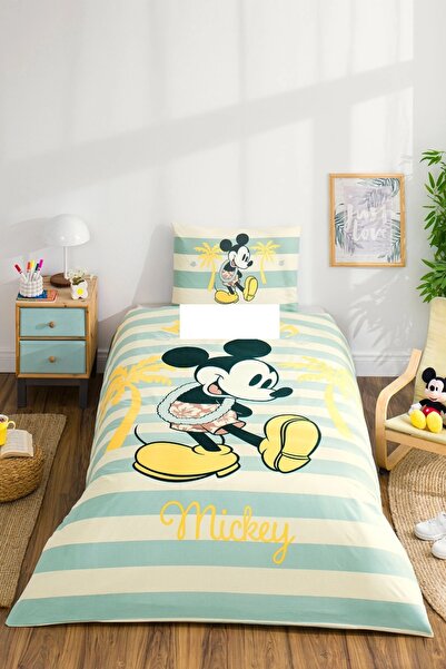 Özdilek Lisanslı Lastikli Çarşaflı Tek Kişilik Çocuk Nevresim Takımı-Mickey M...