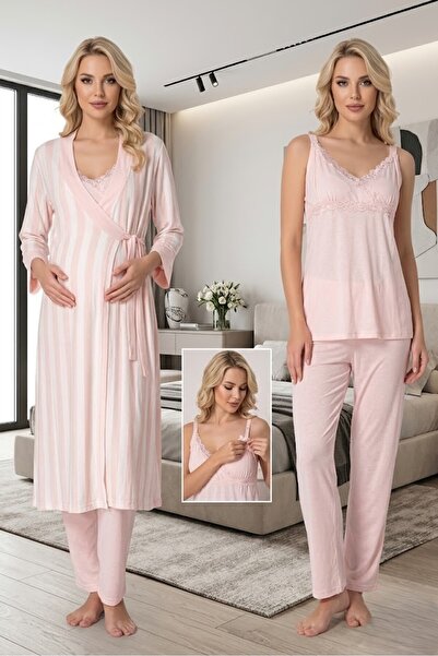 Pelin Women's Long Dress with Straps and Lace Detail, Breastfeeding Feature, ...