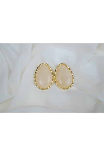 ATELİER TUĞBA Bkp142 Damla Form Stone Vintage Earrings Gold (50mm)