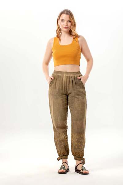 Eliş Şile Bezi Παντελόνι - Καφέ - Ελαστική μέση