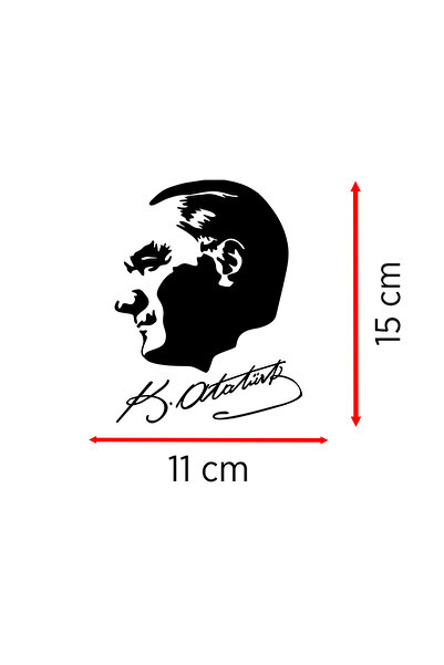 New Jargon Atatürk Silüet İmza Sticker - Mustafa Kemal Atatürk Oto Sticker - Araba Motor Sticker 11x15cm