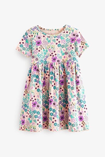 Next Baby Cotton Lilac Floral Patterned Short Sleeve Dress
