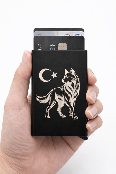 Manerro Bozkurt ve Ay Yıldız Desenli Otomatik Mekanizmalı Metal Kredi Kartlık...