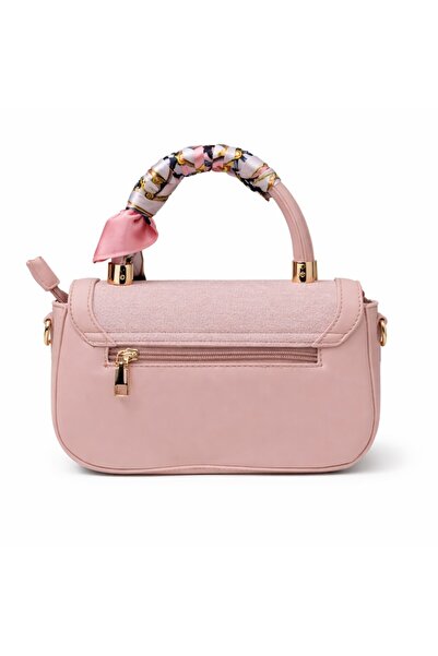 OEM Set cadou elegant pentru femei - geanta cu esarfa dusty pink + portofel multicolor floral + ogllinda