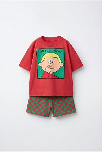 Children's Cotton Red Character Printed T-Shirt Shorts Set