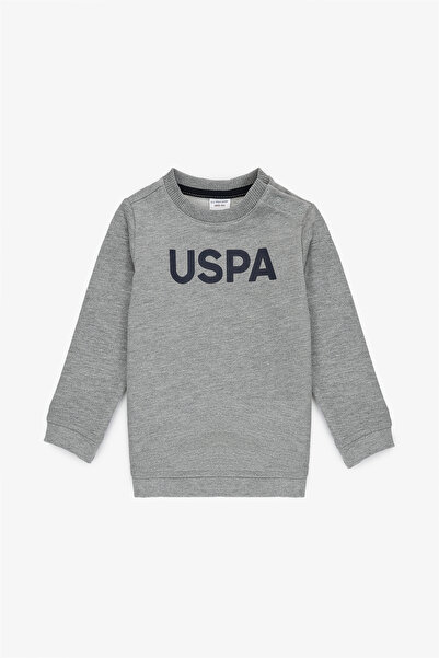 U.S. Polo Assn. سويت شيرت أساسي برقبة دائرية باللون الرمادي الميلانج للأولاد ...