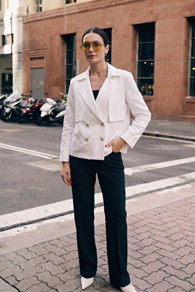 armonika Women's White Colorful Lined Padded Short Trench Coat Arm-26Y001069