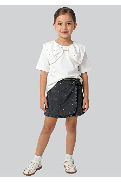 ww waka waka kids store Set de tricou cu guler mare brodat cu pietre și fustă...