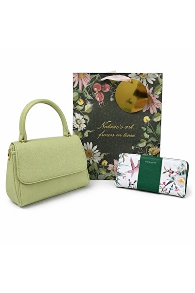 OEM Set cadou elegant pentru femei - geanta verde + portofel floral verde + p...