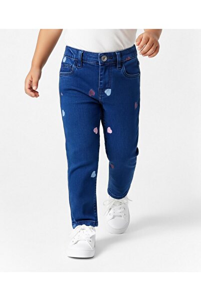 Bonfino Denim Jeans With Heart Embroidery Detail - Dark Blue