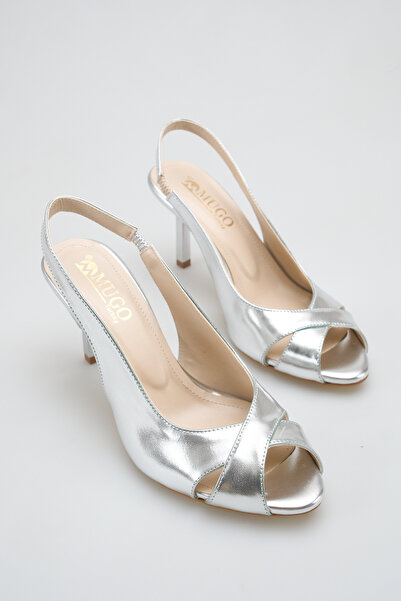TOPUK Verona Women's Silver Cross-Strapped Heeled Shoes with Elastic Back