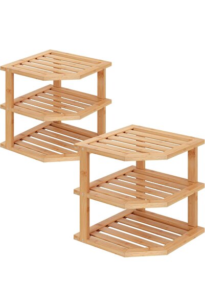 Arabest 2 Pack 3 Tier Bamboo Corner Shelf,Plate Organizer,Dish Drying Rack,Ki...