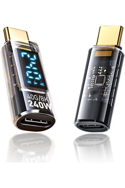 Coverzone USB-C Güç Ölçer LED Ekranlı Adaptör 240W PD 3.1 Hızlı Şarj 8K Video...