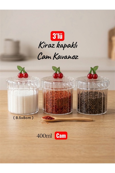 Dem Home Glass Jar with Cherry Lid Spice Jar Glass Spice Container - Glass St...