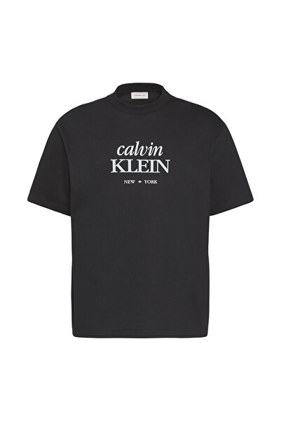 Calvin Klein Men's Crew Neck Lettering Patterned Short Sleeve Black T-Shirt