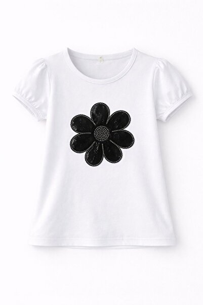 Lunas tekstil Tricou cu paiete și broderie florală