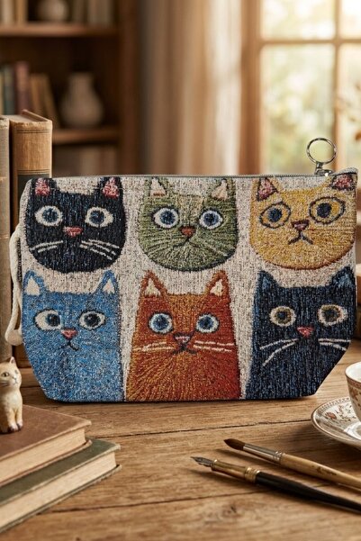 LAURUS HOME Makyaj ve Çok Amaçlı Kalın Dokuma Jakar Kumaş Clutch Çanta