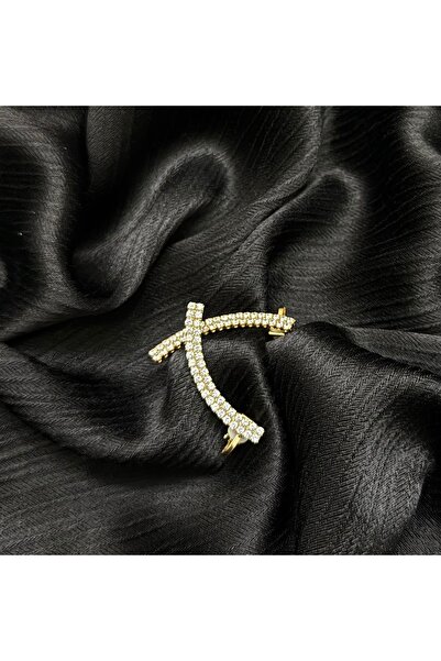Gold Zirkon Taşlı Kavisli Ear Cuff Küpe - Kıkırdak Küpesi