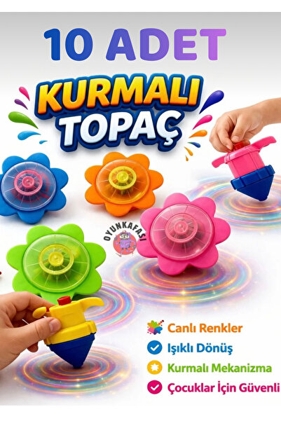 OYUNKAFASI Renkli Dönen Topaç Oyuncak – 10 ADET Pervaneli Çocuk Topacı Karne ...