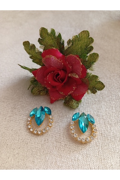 Pervin Ablacım Turquoise Colored Stone Nail Earrings Steel