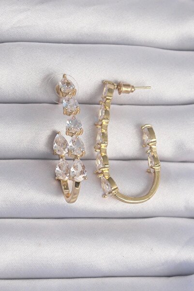 Generic Brand Brass Gold Color Drop Zircon Stone Designed Earrings