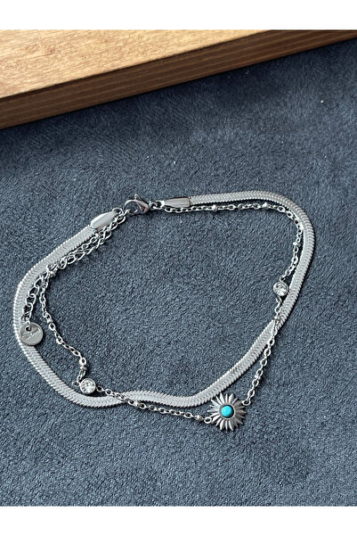 Rupen Kraft Surgical steel stainless tarnish-free turquoise stone steel anklet