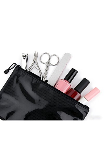 Beauty Box Siyah Su Geçirmez Fermuarlı Kozmetik & Manikür Çantası – Çok Amaçl...