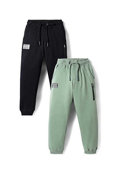 Primo Gino Solids French Terry Cargo Joggers Pack Of 2 - Black/Olive