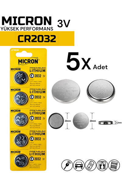 Micron CR2032 Pil 3V Baskül, Araba Kumandası , Hafıza, Hesap Makinası, Tartı ...