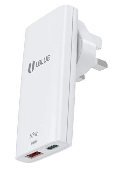 UBLUE شاحن حائط فائق النحافة بقوة 67 واط، منفذان (USB-C + USB-A)، يدعم PD 3.0...