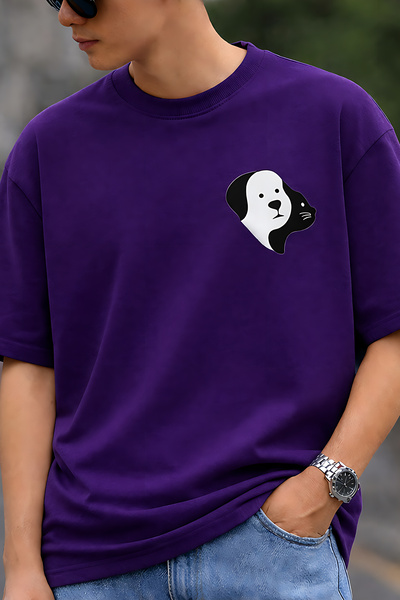 ArtYus Μπλουζάκι Unisex Oversize με εμπριμέ σχέδιο Cat and Dog – Βαμβακερό T-...